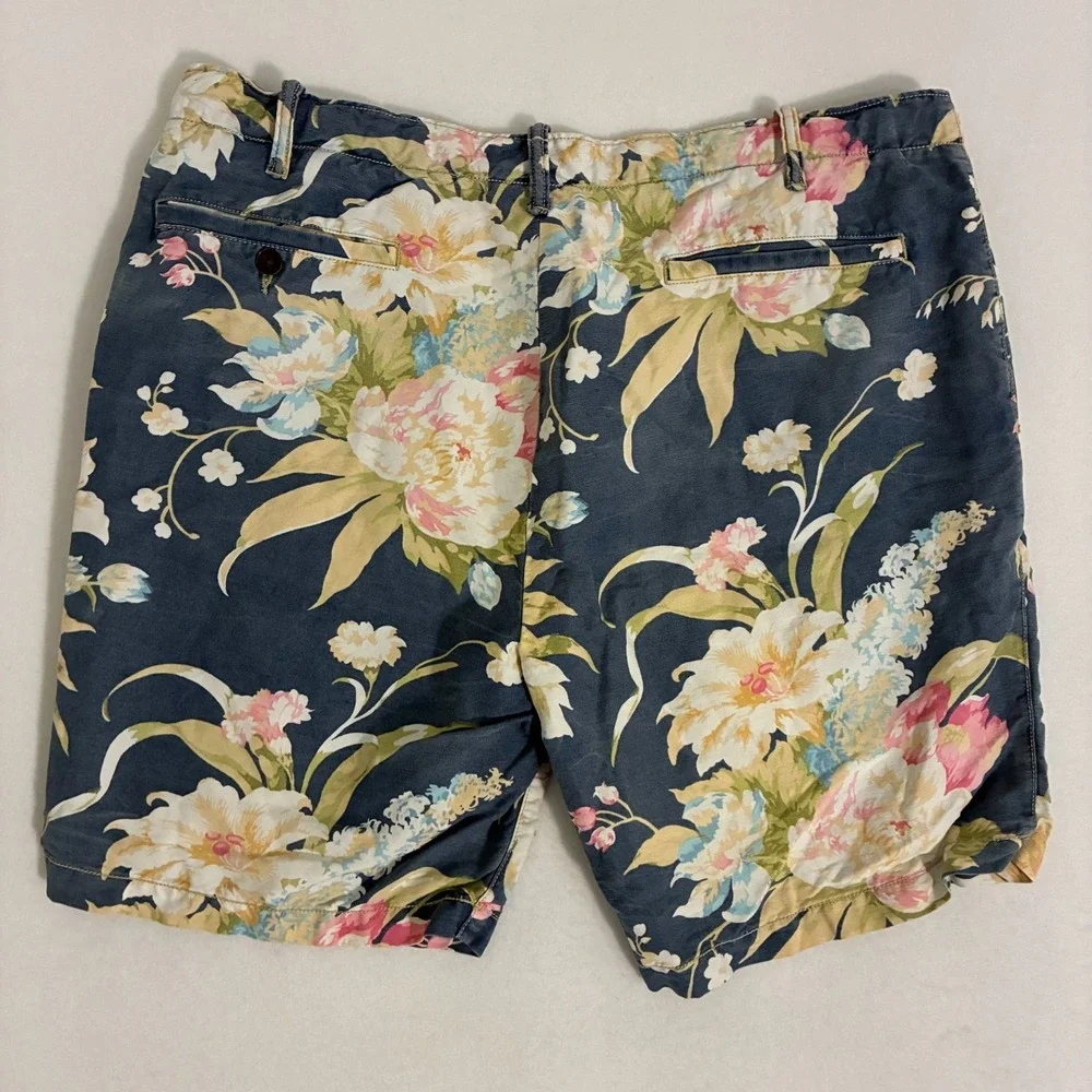 Polo Ralph Lauren Linen Blend Shorts Men's 36 Floral Straight Fit Beach Travel